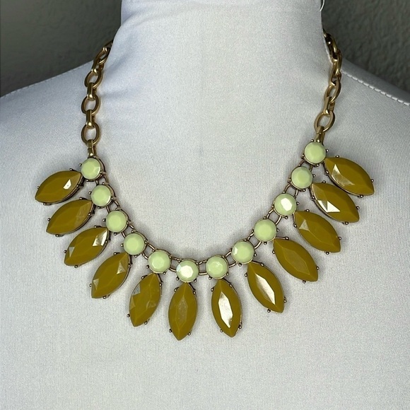 J Crew Caramel Olive Mint Green Beaded Collar Statement Necklace - Picture 1 of 6